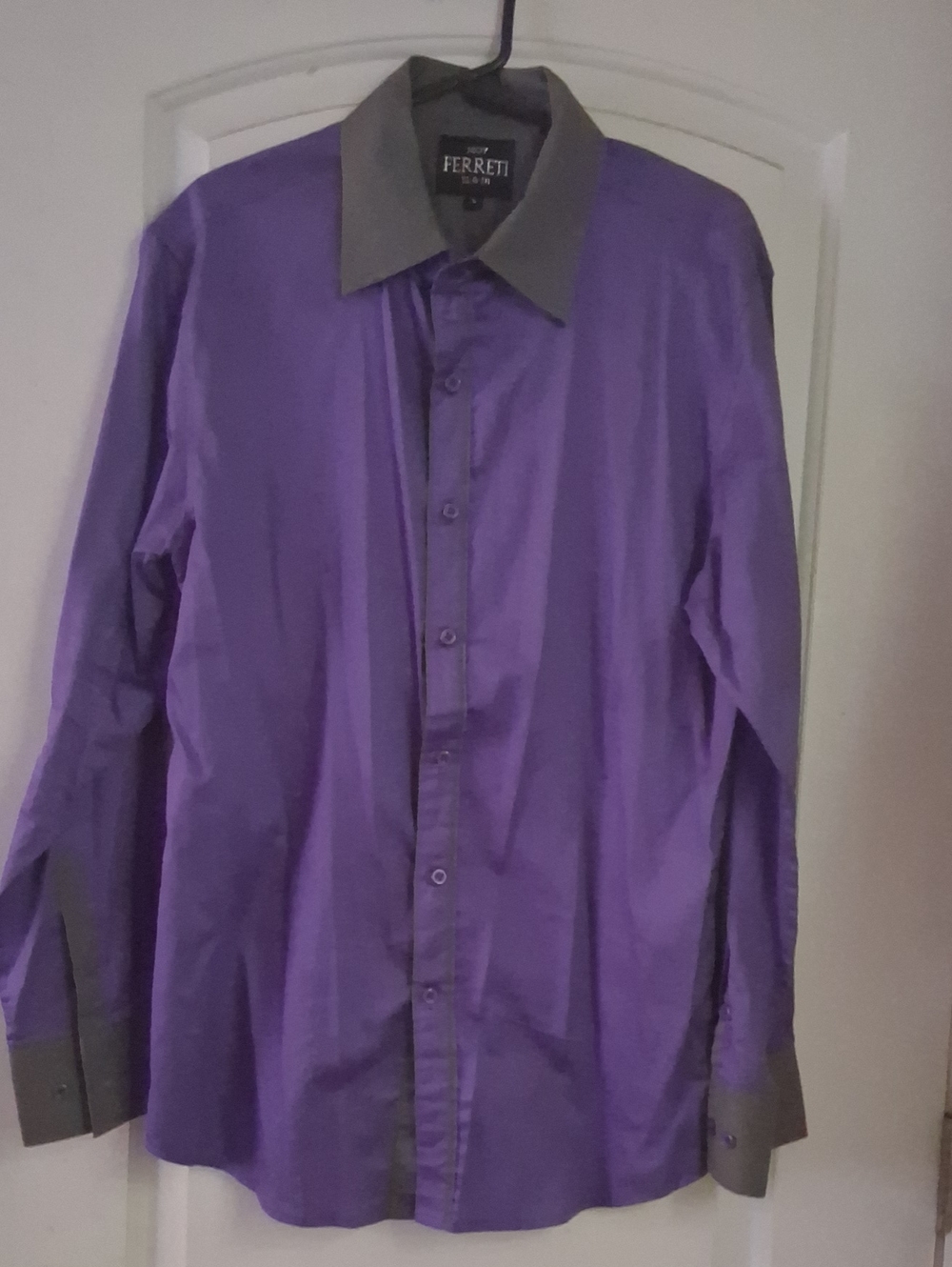 Moy Ferreti Men’s Purple Dress Shirt with Contrast Gray Collar